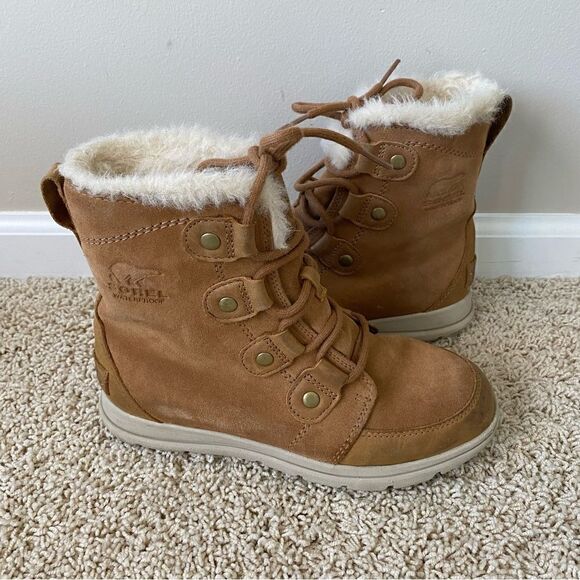 Sorel Joan Explorer Kinetic Snow Boots Camel Tan Brown 7 - Picture 1 of 5